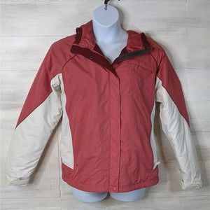Columbia Dark Coral and White Fleece Lined Winter Coat Size L